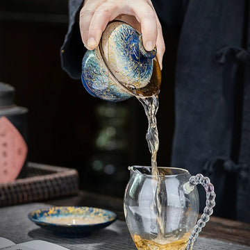 Gradient Blue Spiral Three Talents gaiwan