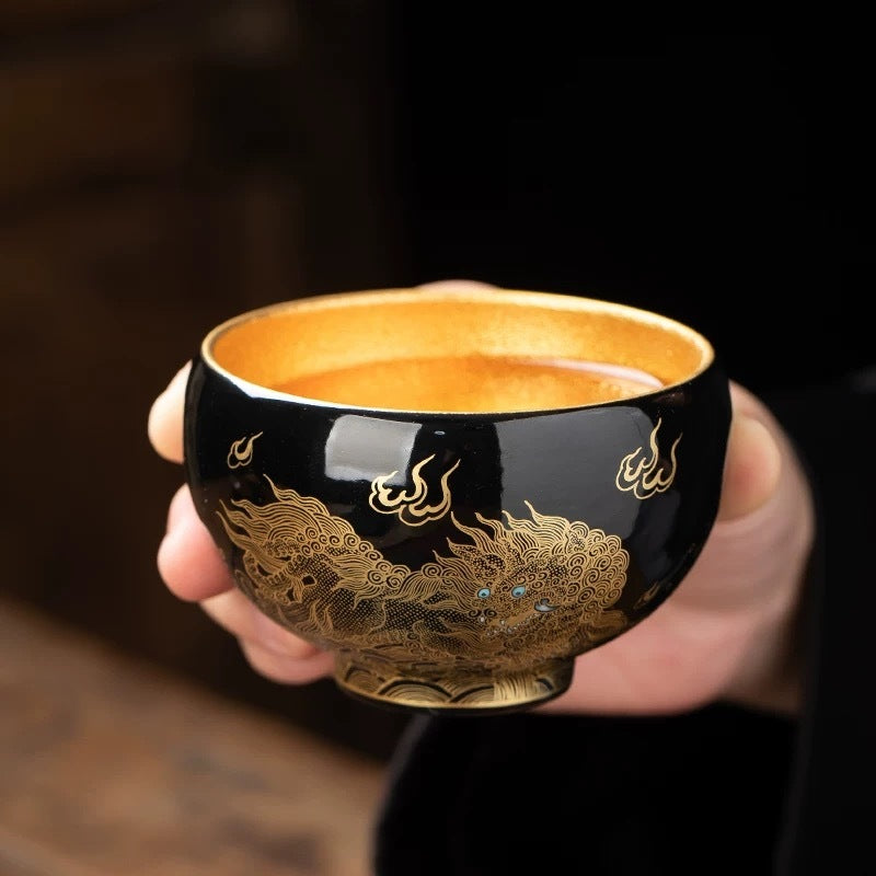 Hand-painted Golden Lion teacup