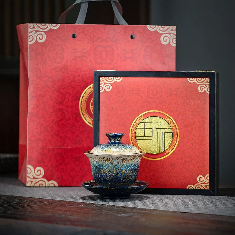 Gradient Blue Spiral Three Talents gaiwan
