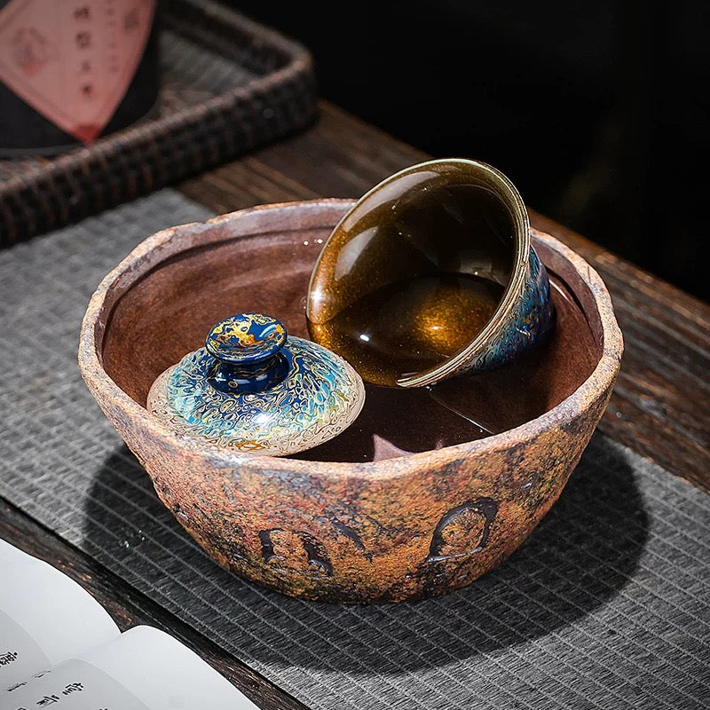 Gradient Blue Spiral Three Talents gaiwan