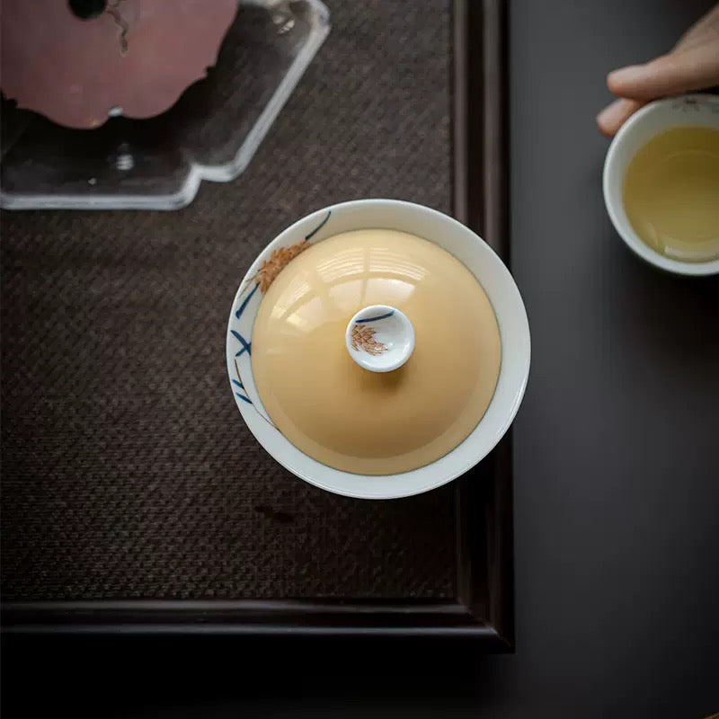 Hand-painted Wheat Ear tea bowl
