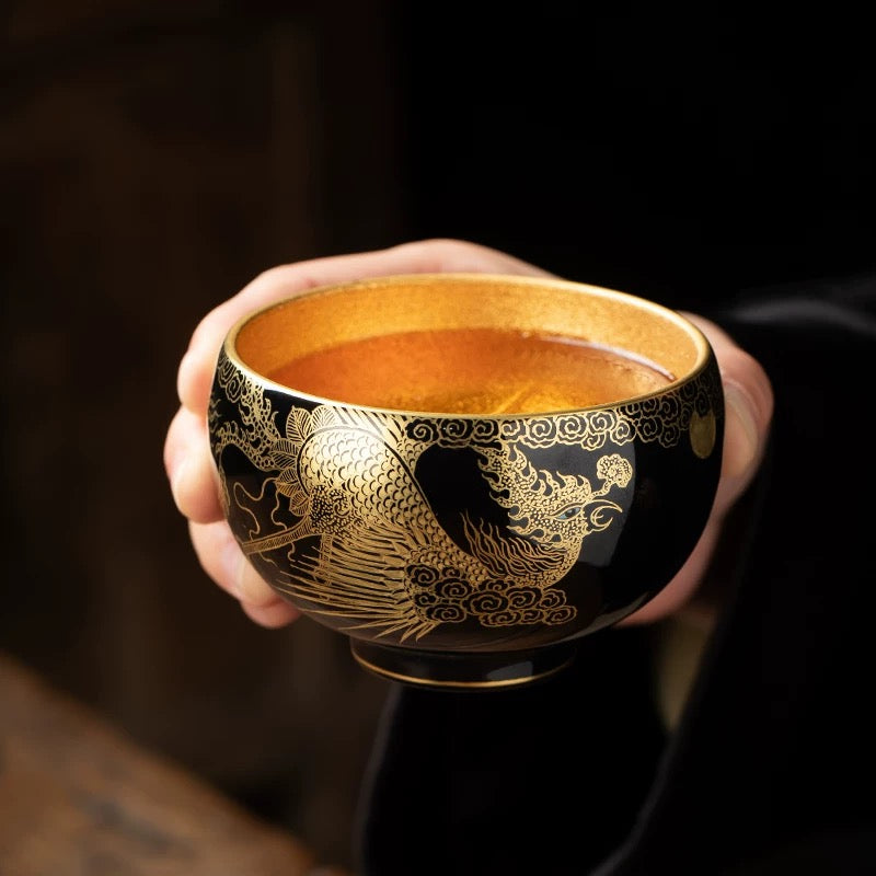 Hand-painted Golden Phoenix teacup