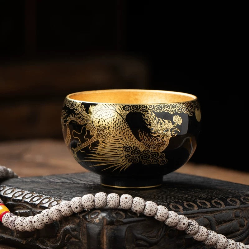 Hand-painted Golden Phoenix teacup