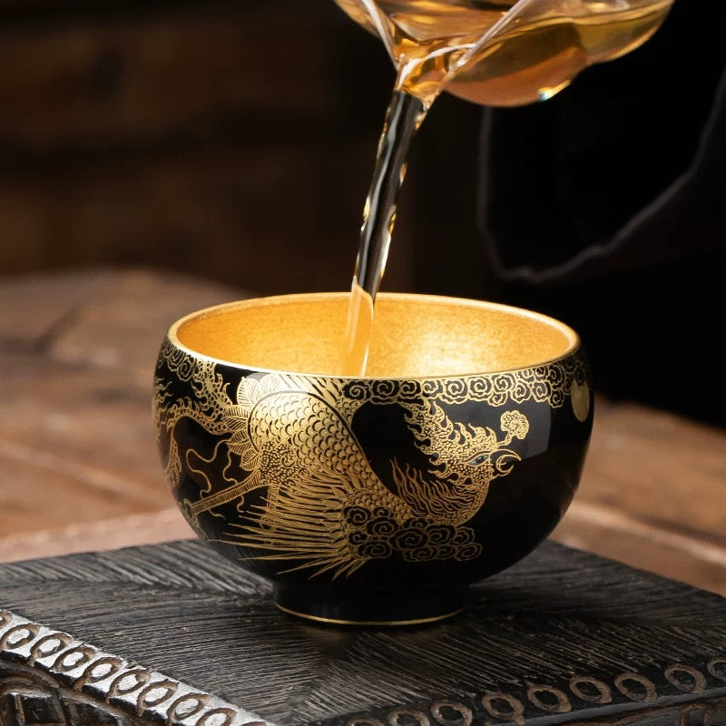 Hand-painted Golden Phoenix teacup