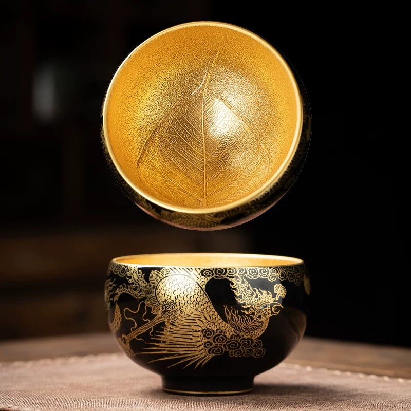 Hand-painted Golden Phoenix teacup
