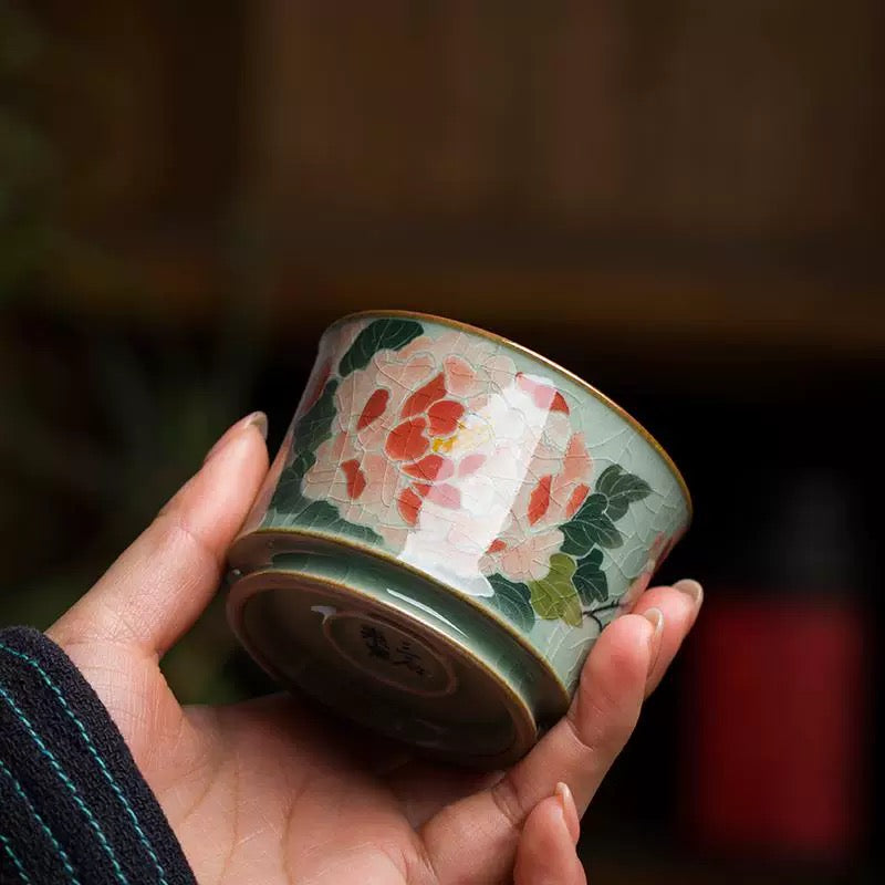 Hand-painted Peony teacup