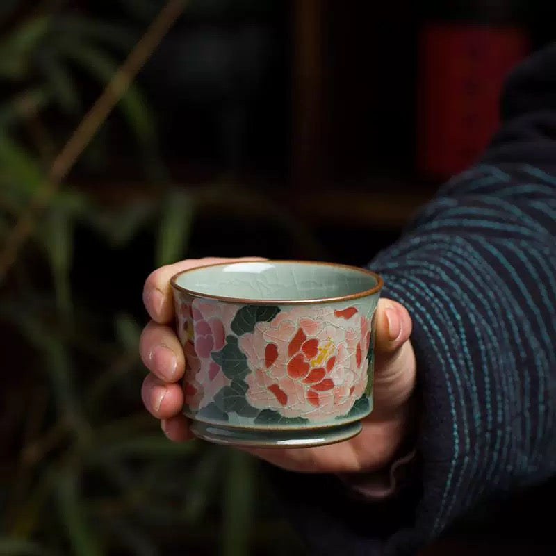 Hand-painted Peony teacup